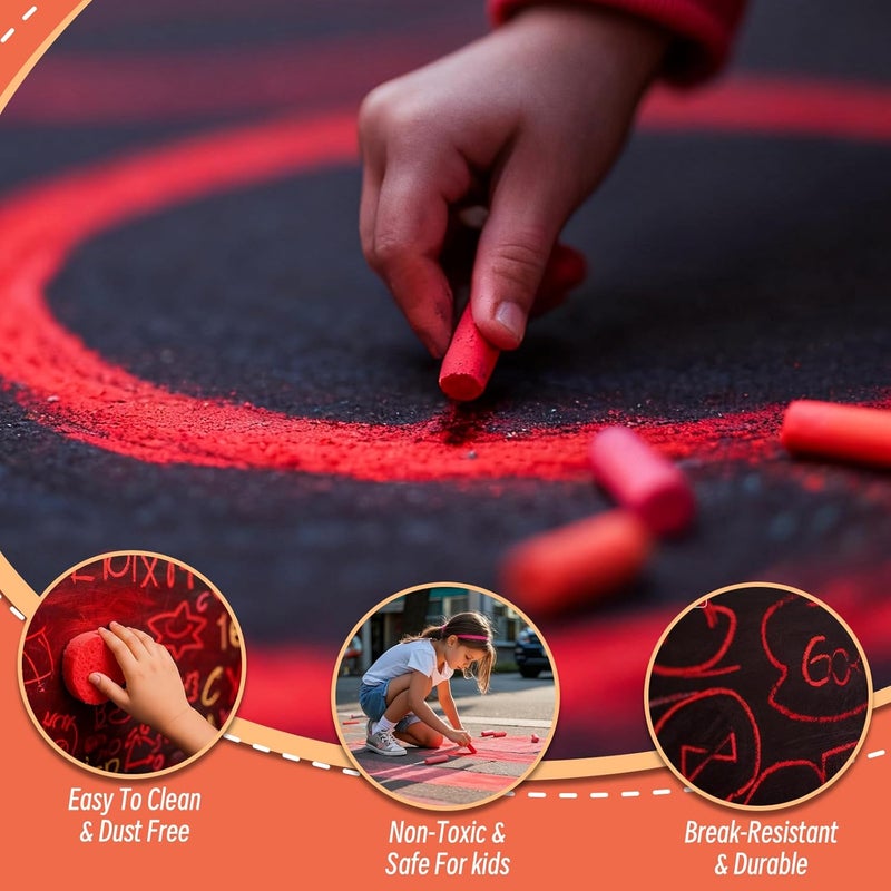 JUN-ELECTRON Washable Sidewalk Chalks Set, Non-Toxic Chalk Paint Bulk for Kids, Oversized Colored Chalk for Painting on Chalkboard, Chalk Pavement and Outdoor Art Play (Red-48pcs) - Image 5